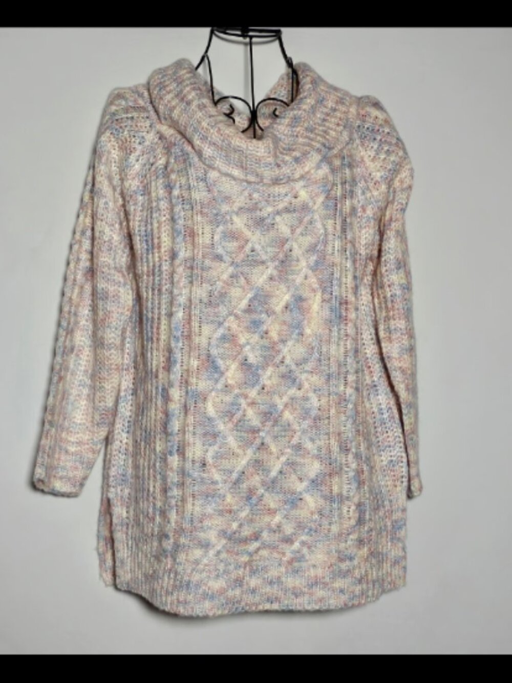 No Comment - Women's Sherbet Marled Cowl Neck Cable Knit Sweater - Sz L - NWT